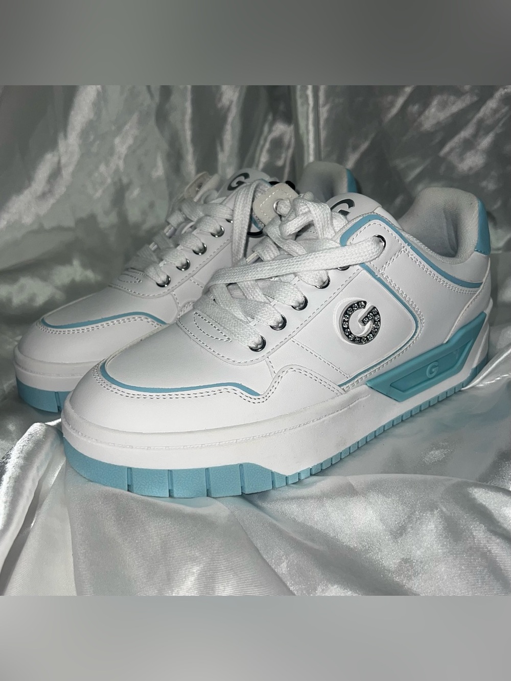 G by Guess platform sneakers white and baby blue